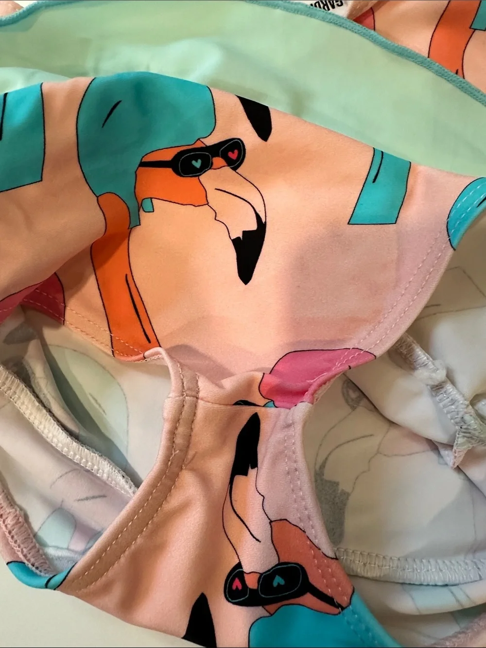 Gardner & the Gang One-Shoulder Flamingo‎ Print Ruffle Swimsuit